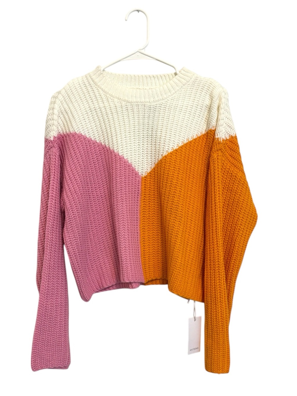Sincerely Jules Colorblock Orange, Pink, Cream Knit Cropped Sweater NWT Medium - Picture 2 of 8